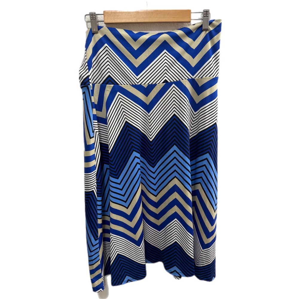 Zac & Rachel Maxi Skirt Women Large‎ Blue Chevron Zig Zag Excellent Stretch